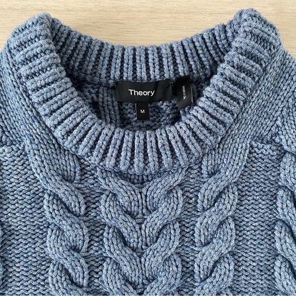 THEORY Twisting Cable Blue Wool-Blend Sweater - Picture 4 of 8
